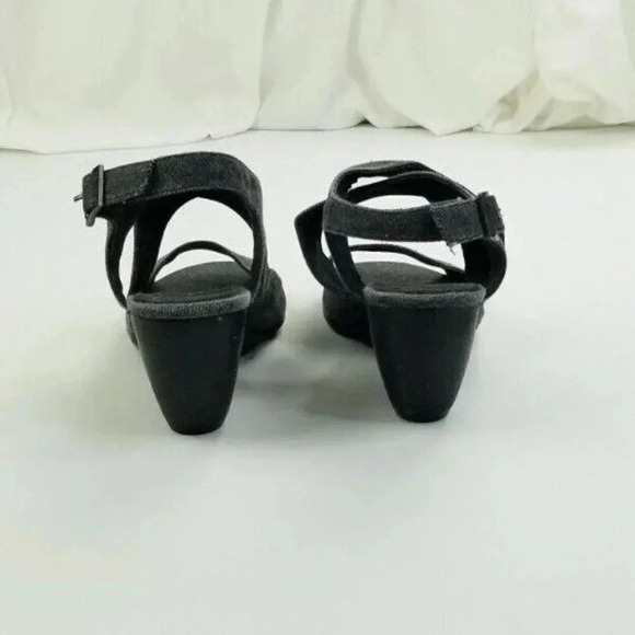 Blowfish Sz 9 Womens Charcoal Gray Denim Canvas Cross Strap Wedge Heel Slingback - Picture 11 of 12